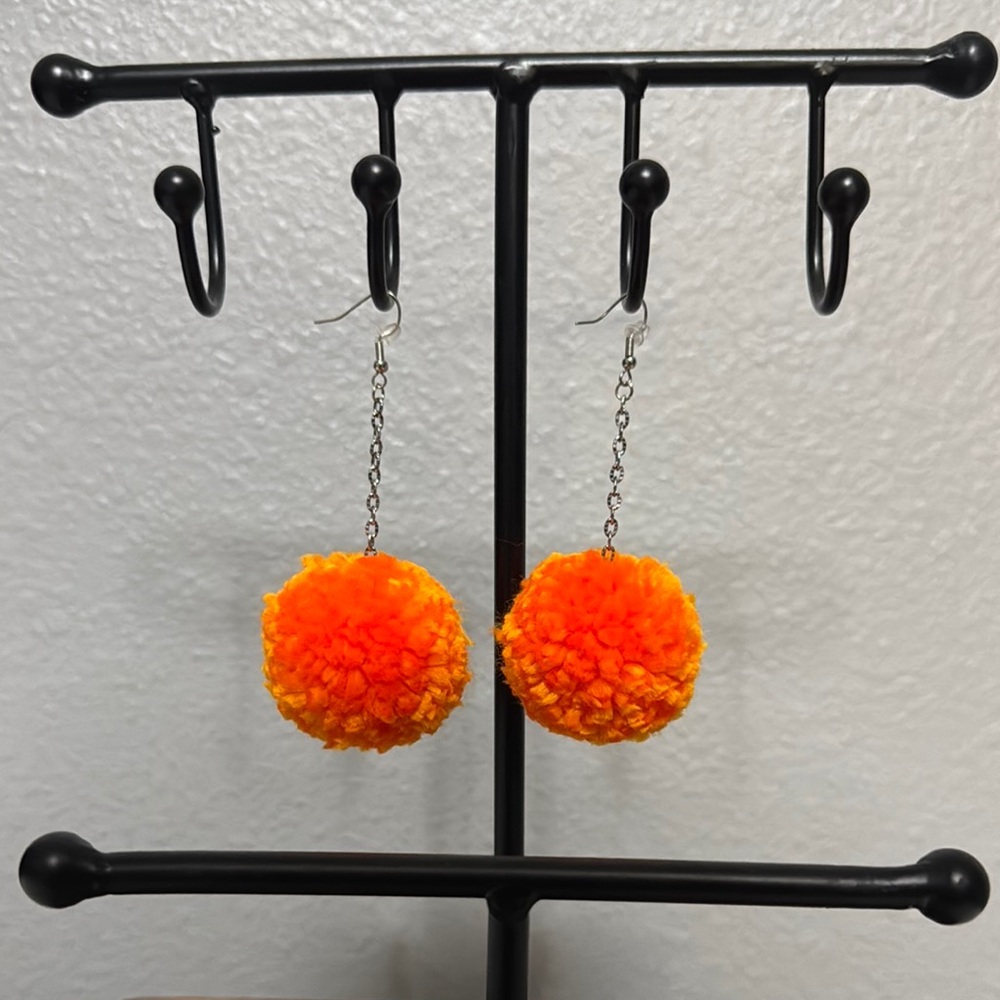 Vibrant Orange Pom Pom Earrings